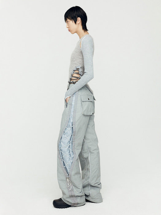 [andersson bell] CRACK PADDED LACE-UP WIDE PANTS apa770w(GREY)