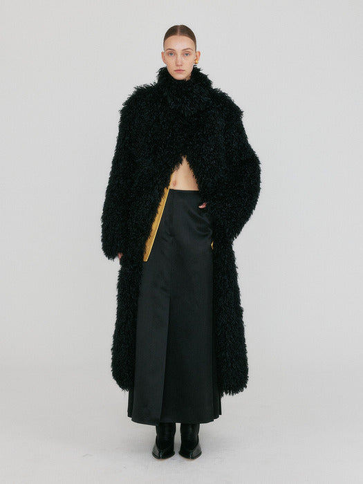 Eenk Zuffiea Fluffy Funnel Neck Coat - Black