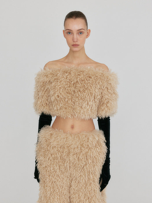 Eenk Zuffia Fur Cropped Top - Beige