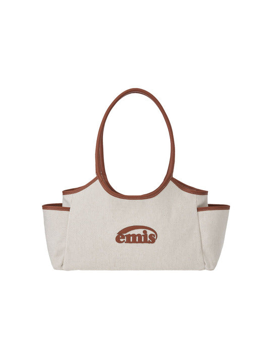 [emis] CANVAS LEATHER SHOULDER BAG-BROWN