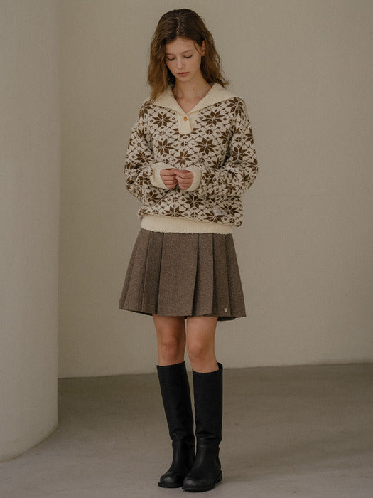 [TILLIDIE] Herringbone Wool Pleated Mini Skirt - 2 Colors