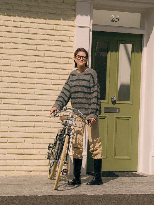 [TILLIDIE] Hairy striped loose fit knit_Gray