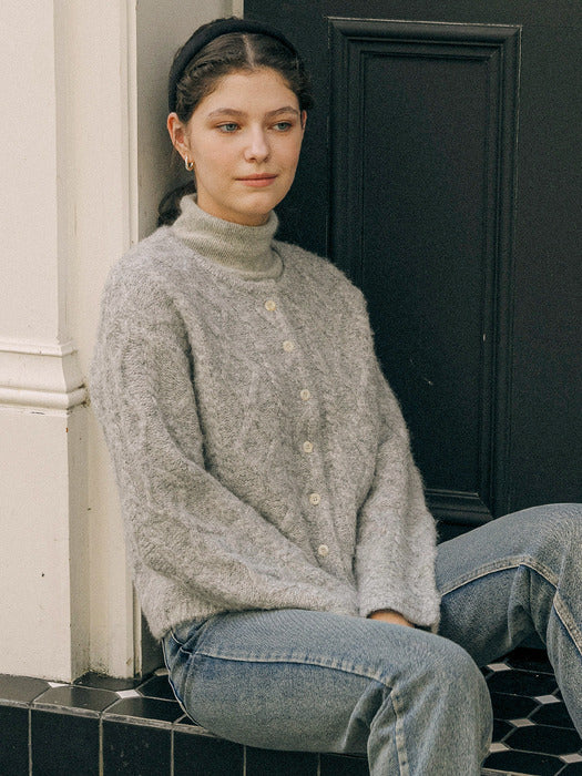 [TILLIDIE] Cozy soft cable cardigan_Gray