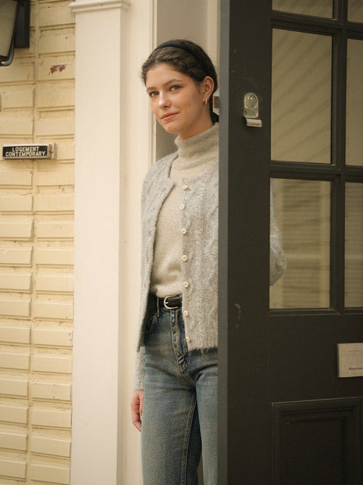 [TILLIDIE] Cozy soft cable cardigan_Gray