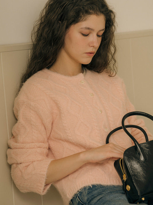 [TILLIDIE] Cozy soft cable cardigan_Pink
