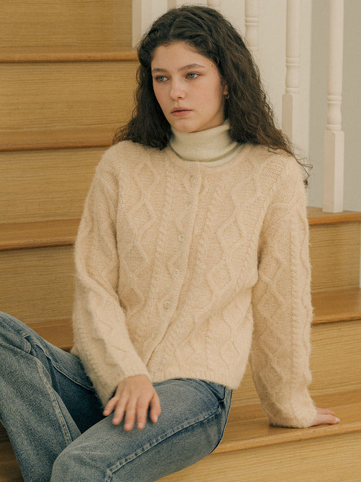 [TILLIDIE] Cozy soft cable cardigan_Beige