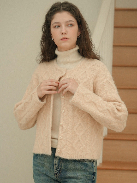 [TILLIDIE] Cozy soft cable cardigan_Beige