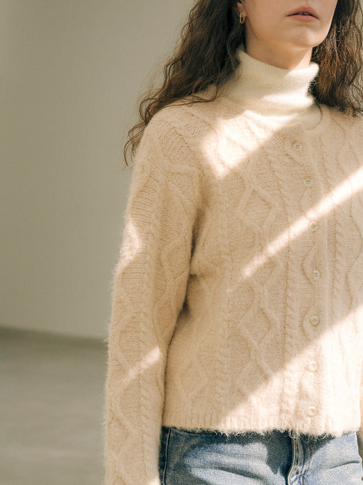 [TILLIDIE] Cozy soft cable cardigan_Beige