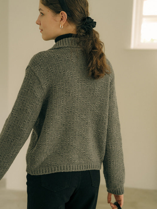 [TILLIDIE] Dia button point wool blended cardigan_Gray