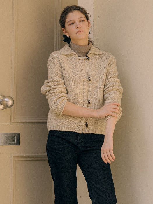 [TILLIDIE] Dia button point wool blended cardigan_Oatmeal