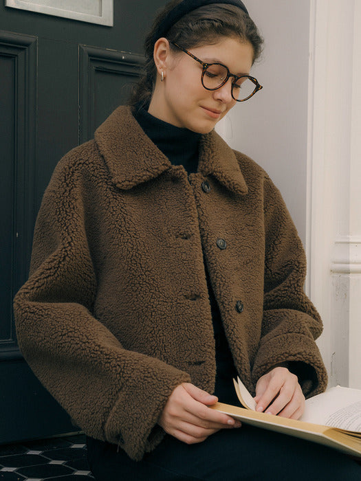 [TILLIDIE] Shearing fur cropped mustang jacket_Brown