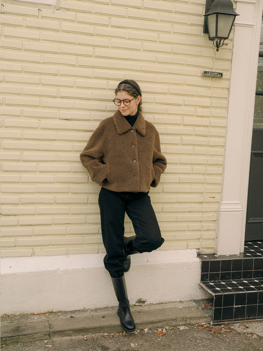 [TILLIDIE] Shearing fur cropped mustang jacket_Brown