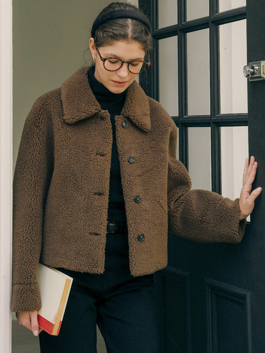 [TILLIDIE] Shearing fur cropped mustang jacket_Brown