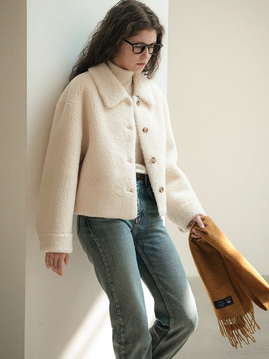 [TILLIDIE] Shearing fur cropped mustang jacket_Ivory