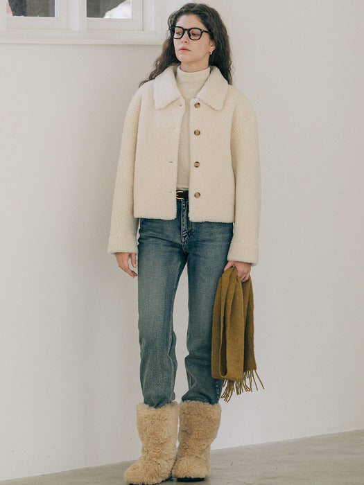 [TILLIDIE] Shearing fur cropped mustang jacket_Ivory