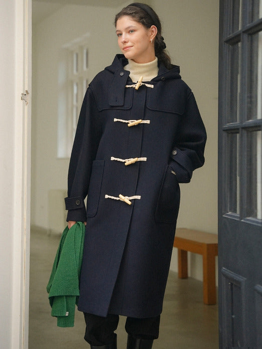 [TILLIDIE] Wool midi duffle hooded coat_Navy