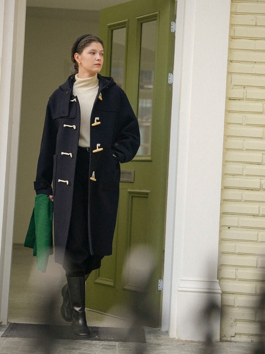 [TILLIDIE] Wool midi duffle hooded coat_Navy