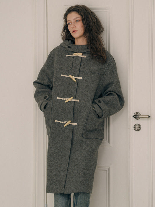 [TILLIDIE] Wool midi duffle hooded coat_Charcoal