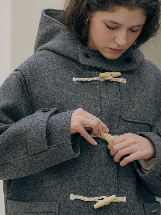 [TILLIDIE] Wool midi duffle hooded coat_Charcoal