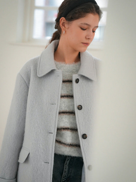 [TILLIDIE] Mohair wool blending maxi coat_Skyblue