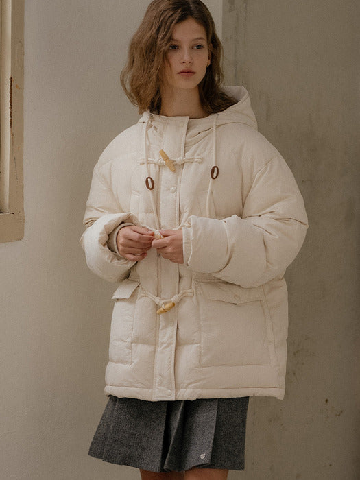 [TILLIDIE] Hooded Duffle Duck-Down Jumper_Beige