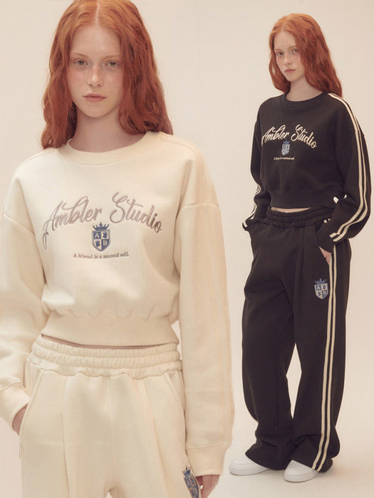 [ambler] AMBLER Symbol Lace Track Crop Sweat Shirts & Sweat Pants SET-UP AMC301 AP804 (2 Color)