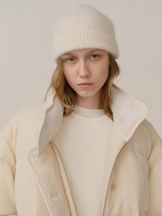 Kindersalmon Angora Knit Beanie Cream