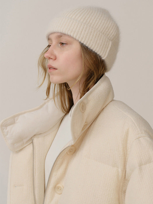 Kindersalmon Angora Knit Beanie Cream