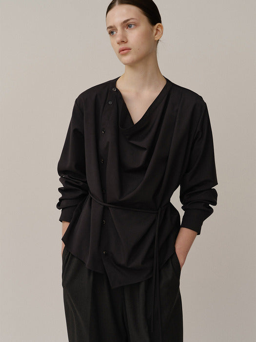 Kindersalmon Draped Allen Blouse Charcoal (Merino Wool)