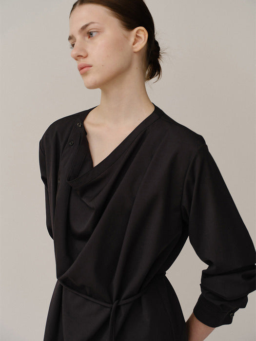 Kindersalmon Draped Allen Blouse Charcoal (Merino Wool)