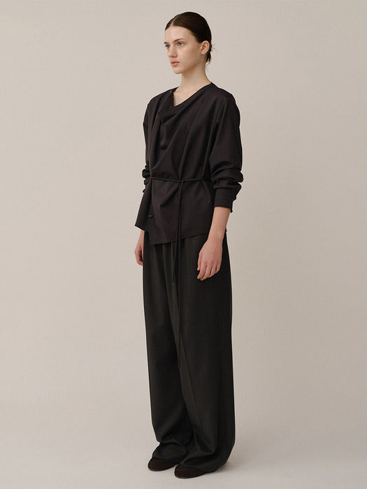 Kindersalmon Draped Allen Blouse Charcoal (Merino Wool)