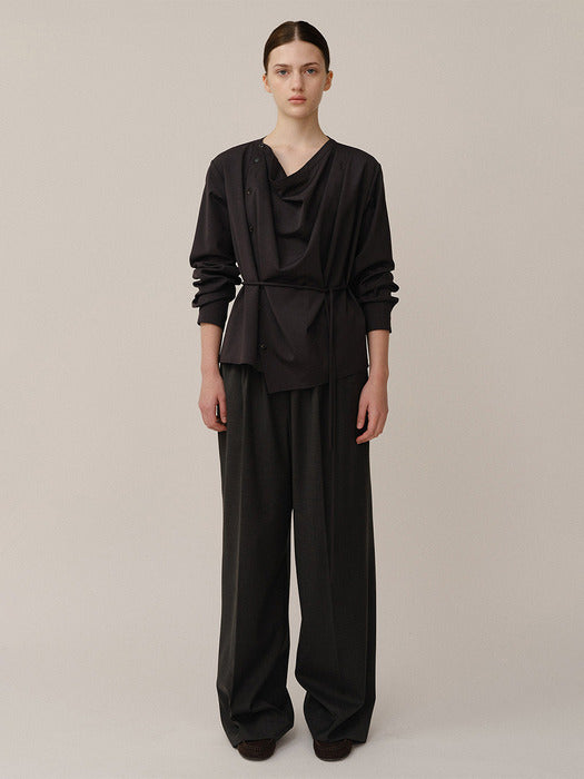 Kindersalmon Draped Allen Blouse Charcoal (Merino Wool)