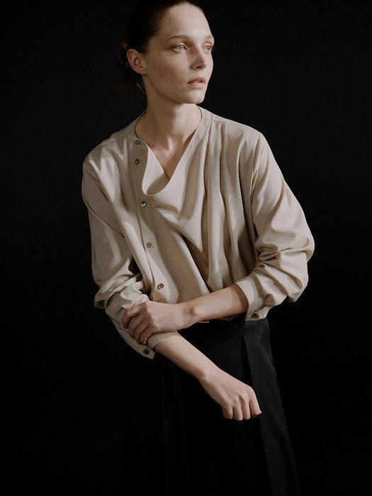 Kindersalmon Draped Allen Blouse Sand Beige (Merino Wool)