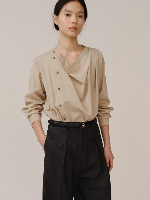 Kindersalmon Draped Allen Blouse Sand Beige (Merino Wool)