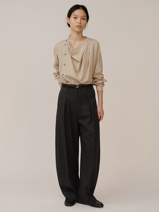 Kindersalmon Draped Allen Blouse Sand Beige (Merino Wool)