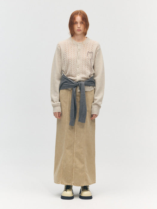 SNOW WASHED MAXI DENIM SKIRT_camel