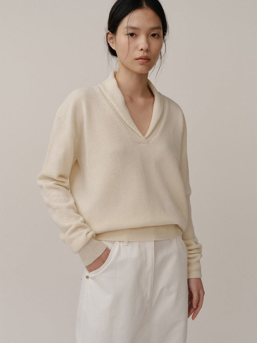 Kindersalmon Shawl Collar Pullover Cream