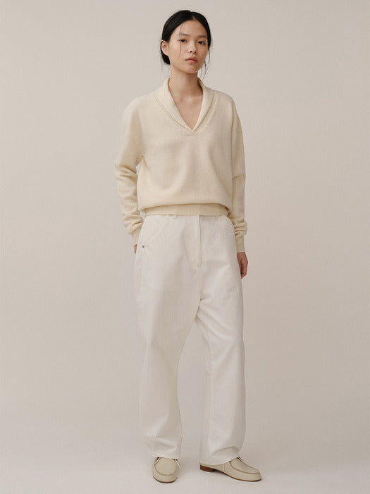 Kindersalmon Shawl Collar Pullover Cream