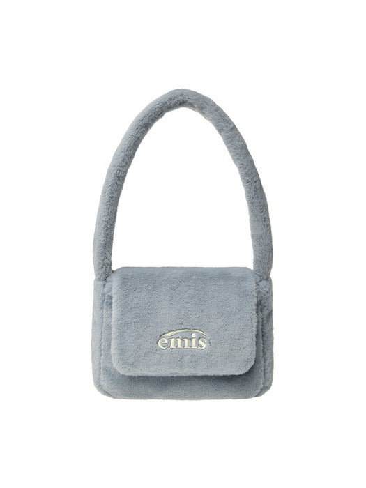 Emis Fur Square Flap Bag-Sky Blue