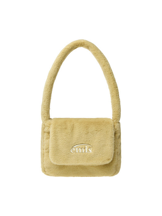 [emis] FUR SQUARE FLAP BAG-YELLOW