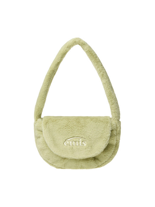 Emis Faux Fur Half Moon Flap Bag-Green