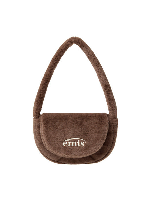 [emis] FUR HALF MOON FLAP BAG-BROWN