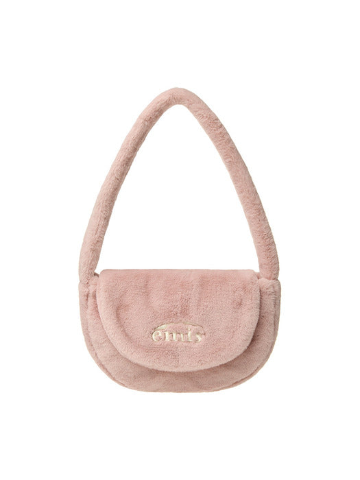[emis] FUR HALF MOON FLAP BAG-PINK