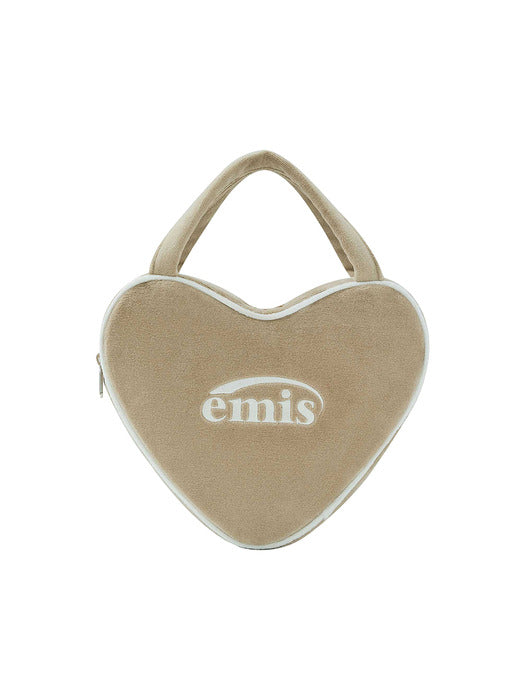 [emis] VELOUR HEART TOTE BAG-BEIGE