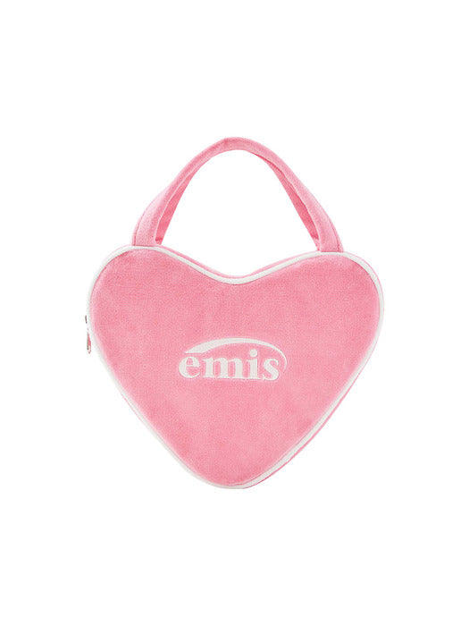 [emis] VELOUR HEART TOTE BAG-PINK