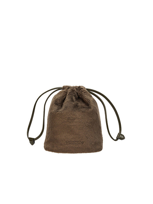 [vunque] Perfec Drawstring Fur Pouch (퍼펙 드로우 스트링 퍼 파우치) Punky Khaki