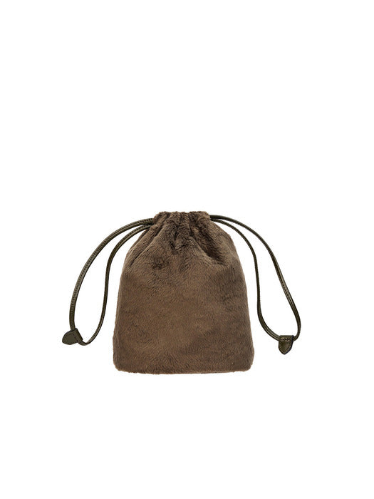 [vunque] Perfec Drawstring Fur Pouch (퍼펙 드로우 스트링 퍼 파우치) Punky Khaki