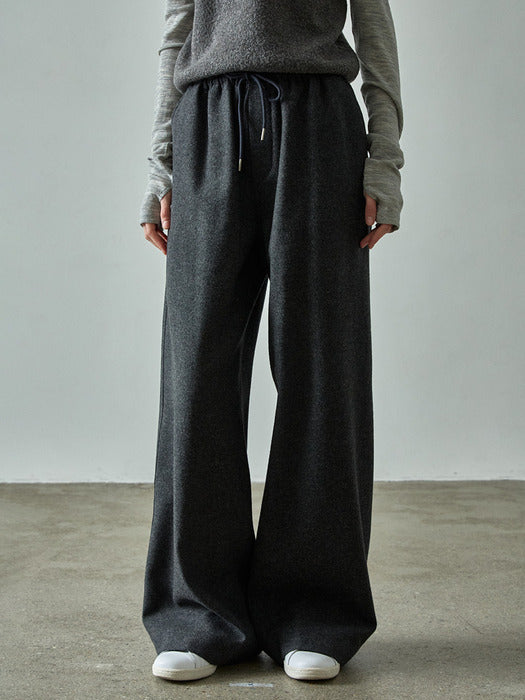 Relaxed Wool Elastic-Waist Pants - Dark Charcoal