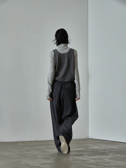 Relaxed Wool Elastic-Waist Pants - Dark Charcoal