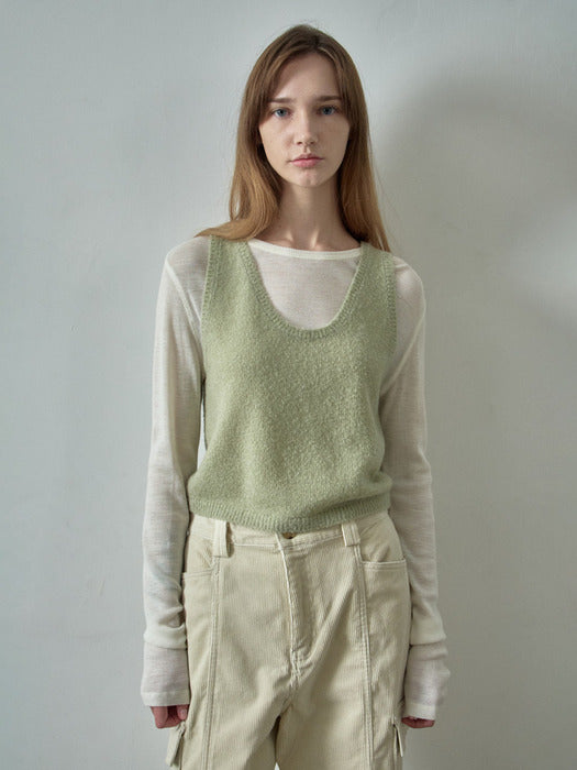 Bouclé Layered Knit_sage